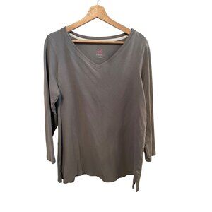 Isaac Mizrahi Live Gray Long Sleeve V-Neck Shirt Women's Size 1X 100% Cotton Top